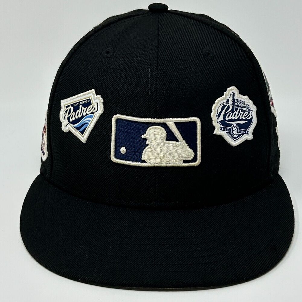San Diego SD Padres Logo History Hat Baseball Cap New Era Black Fitted 7 5/8